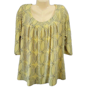 Worthington Woman Blouse   1X Stretchy Yellow Gray 3/4 Sleeves Top Flowy Tunic